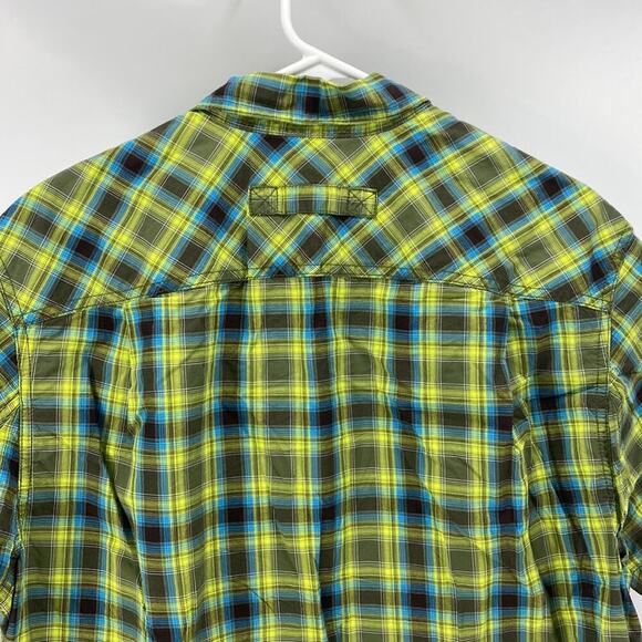 Duluth Trading Relaxed Fit Button Down short sleeve bright green plaid outdoor - Picture 6 of 7